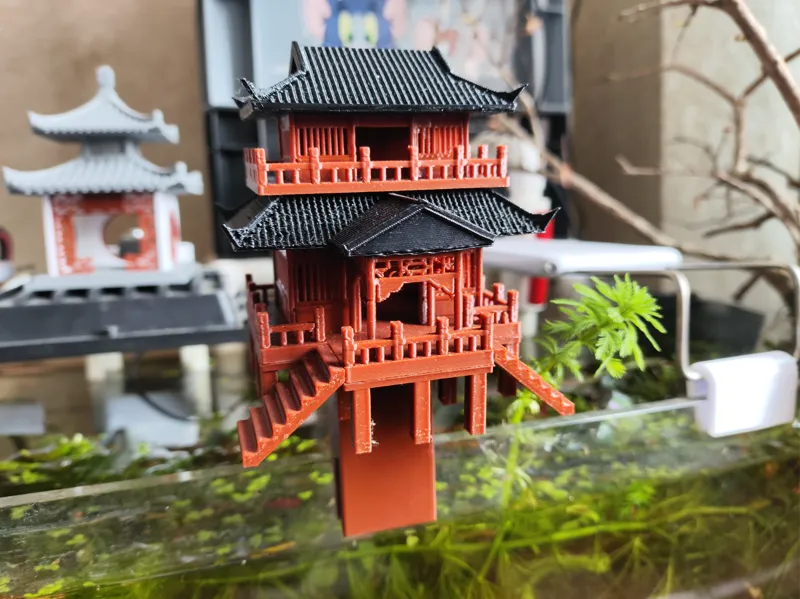 古风建筑房子 古风吊脚楼 鱼缸支架 增高支架 模型支架 双层古风吊脚楼 