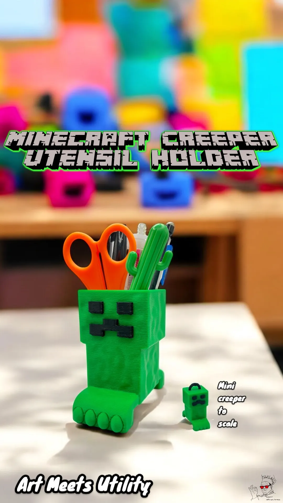 Minecraft Creeper Utensil Holder - Free 3D Print Model - MakerWorld, image size:1080x1920