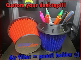 Custom your desktop! Air filter = pencil holder ;)
