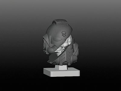 Space marine helmet statue