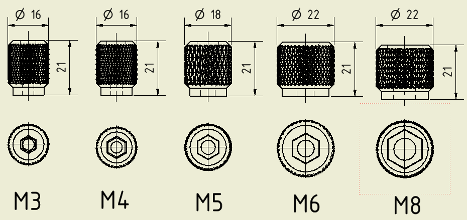 Knurled Screw /Knob/ Nut M3, M4, M5, M6, M8