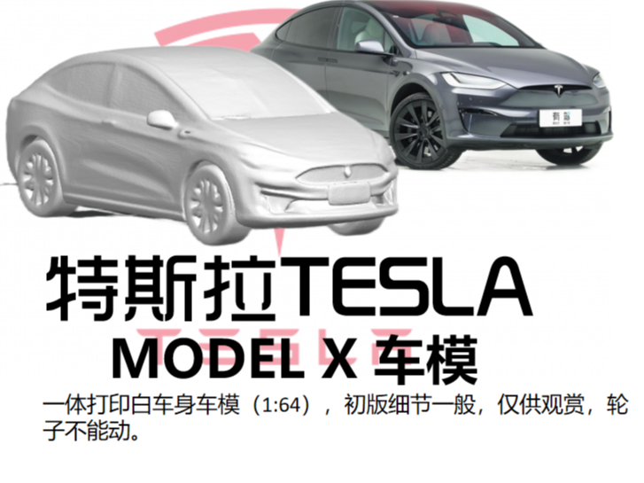 特斯拉 model X 车模，1:64比例小巧静态把玩版，带支撑19克