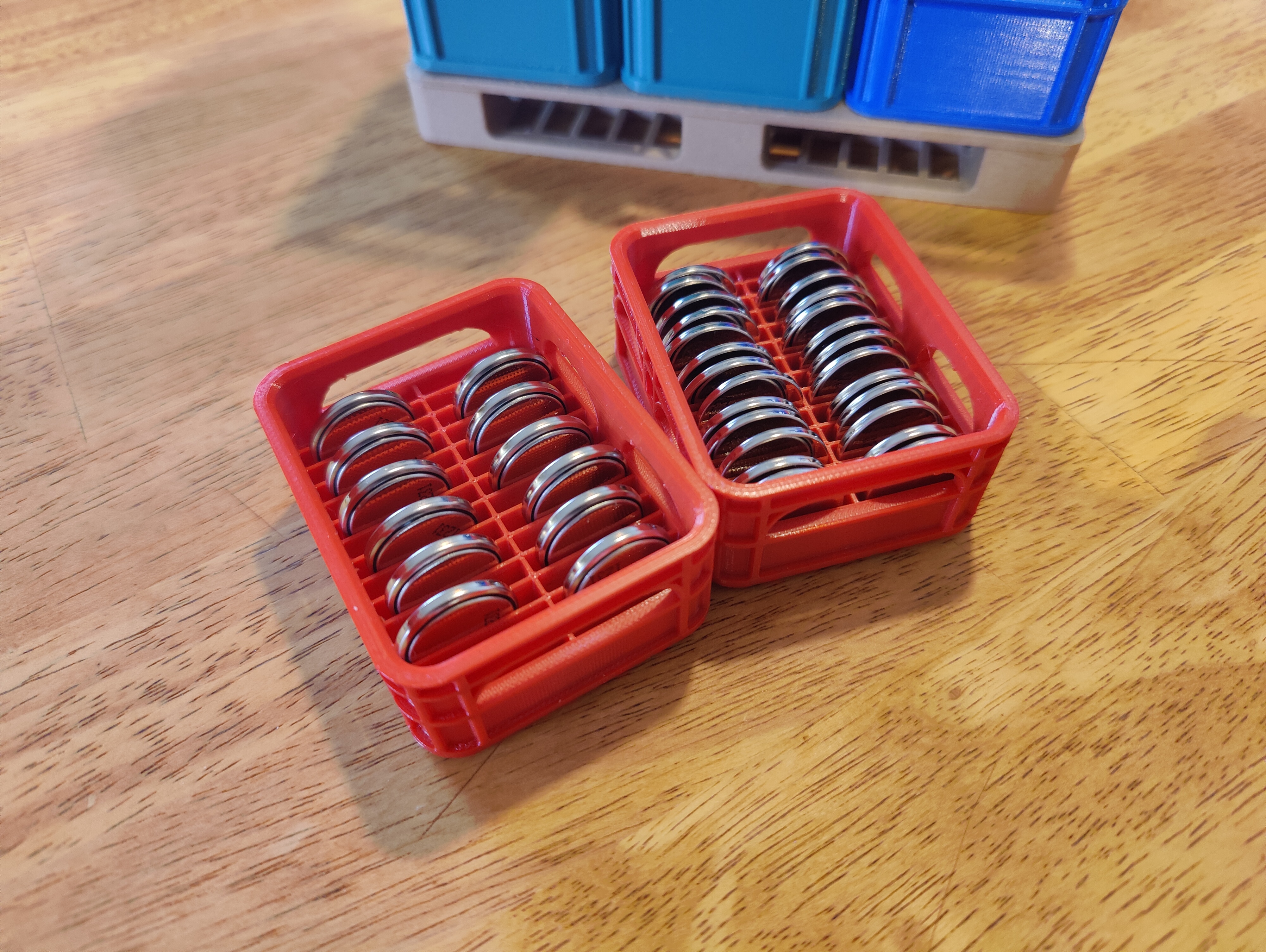 Half-height beer crate for CR2032 coin cell batteries