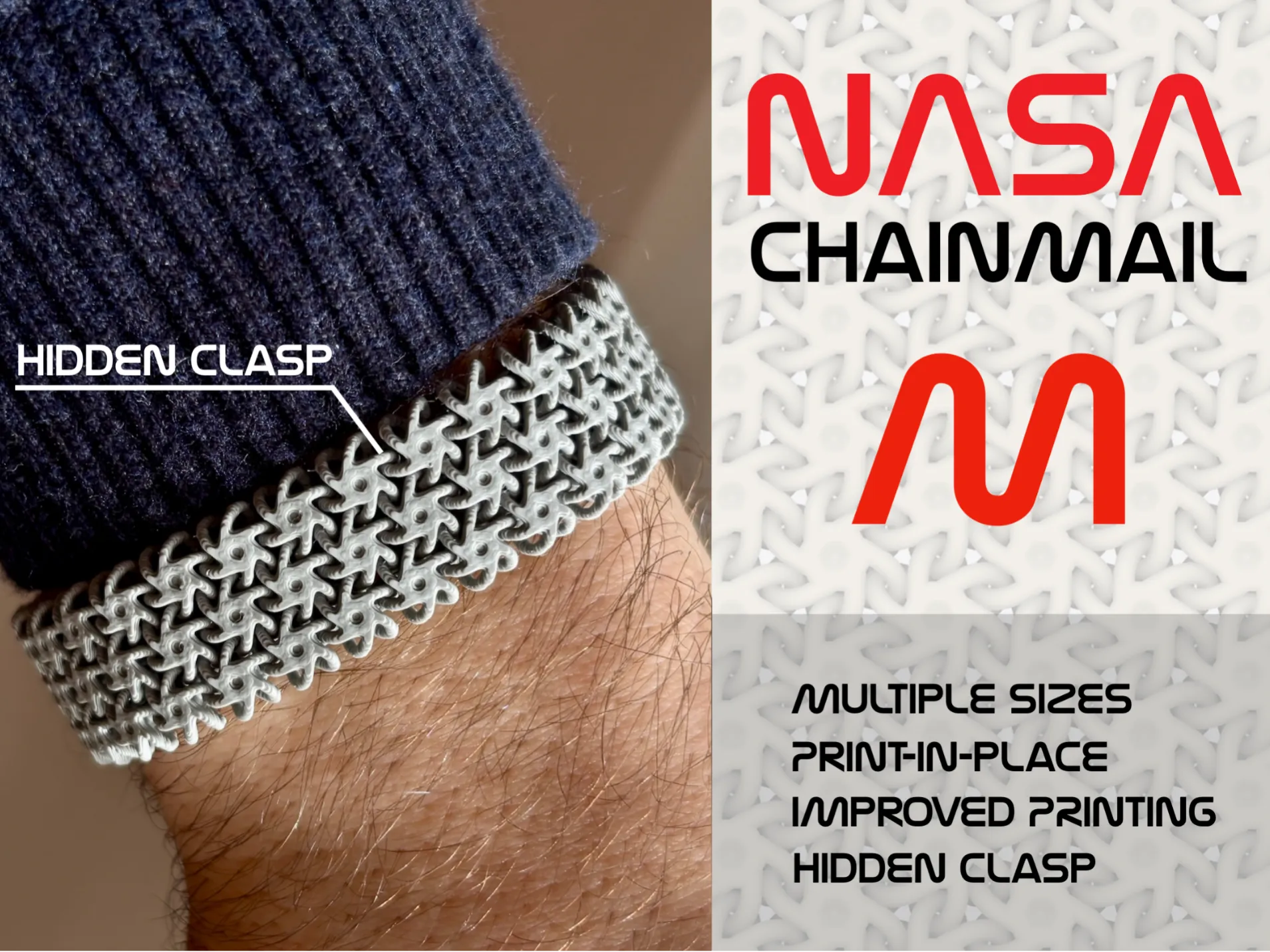 NASA Chainmail Fabric Bracelet M - Clasp - 20sizes