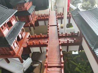 古风建筑 栈道长廊 房子走道 双T型廊桥 底座