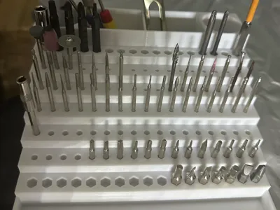 Grinding head, drill bit, and screwdriver bit storage for electric grinders, drills, and screwdrivers (3mm and 6.35mm)