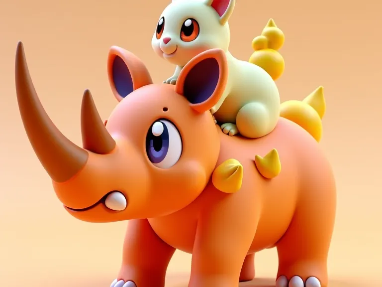 rino with cat riding it