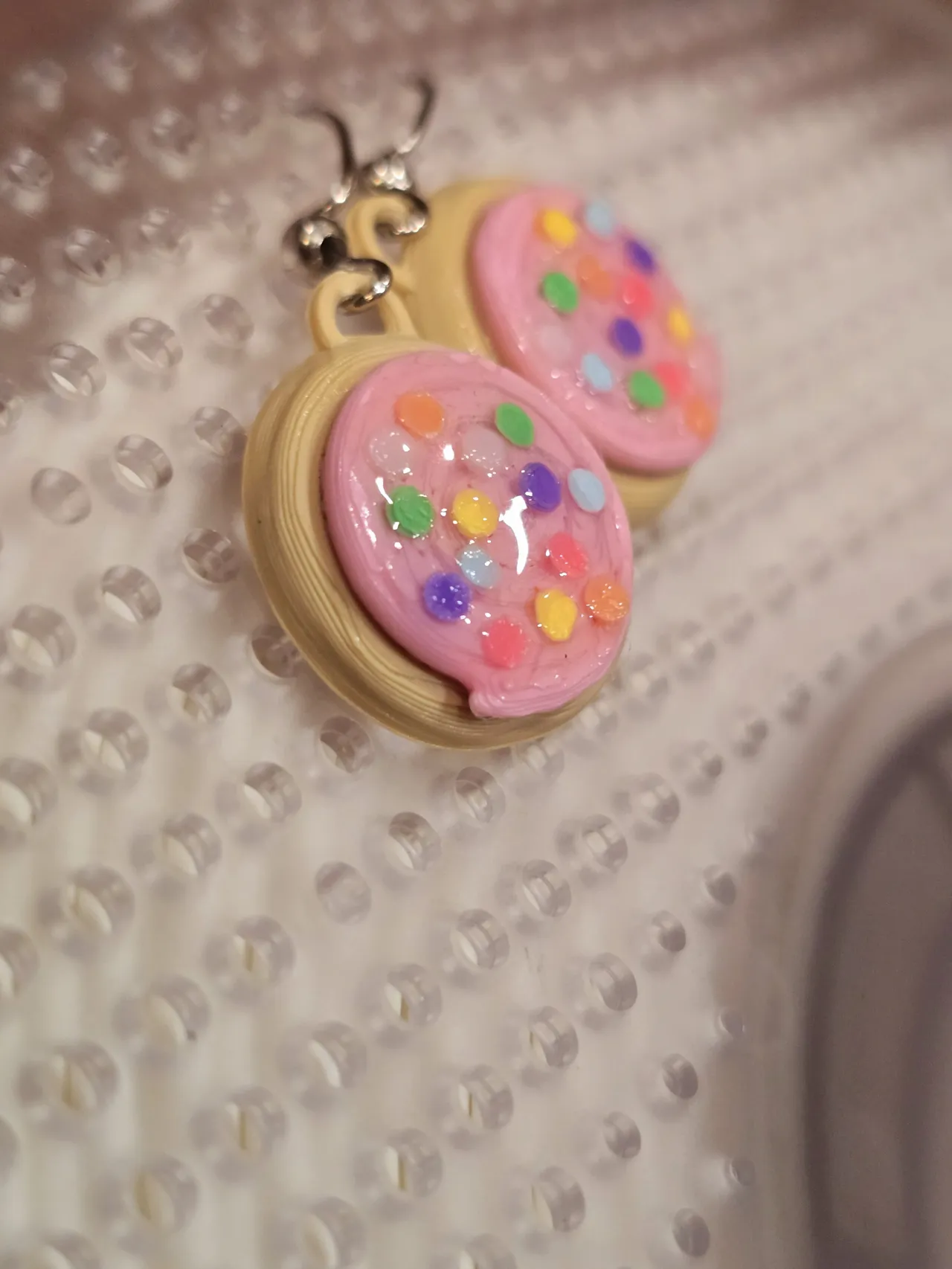 3D Crumbl cookie pink swirl earrings view 2