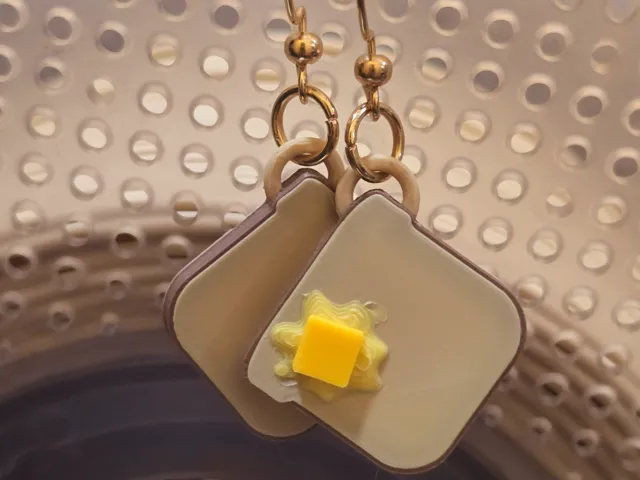 3D Buttered toast earrings