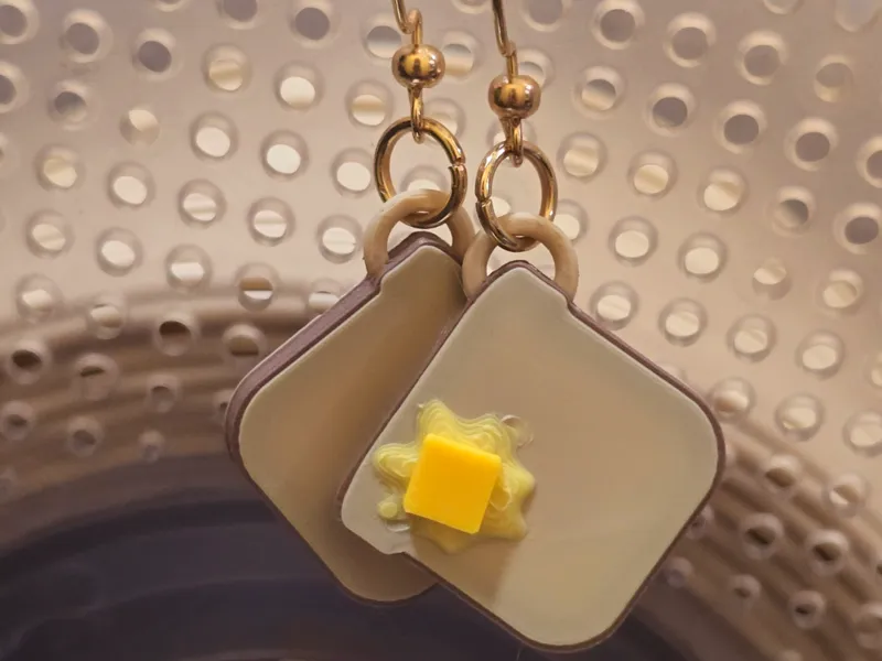 3D Buttered toast earrings
