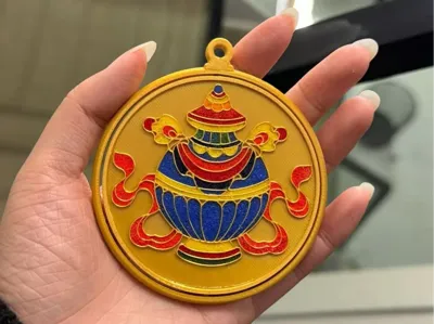Tibetan aesthetics, the eight auspicious symbols, a treasure vase, cloisonné enamel line drawing, cloisonné enamel pendant, cloisonné enamel car hanging.