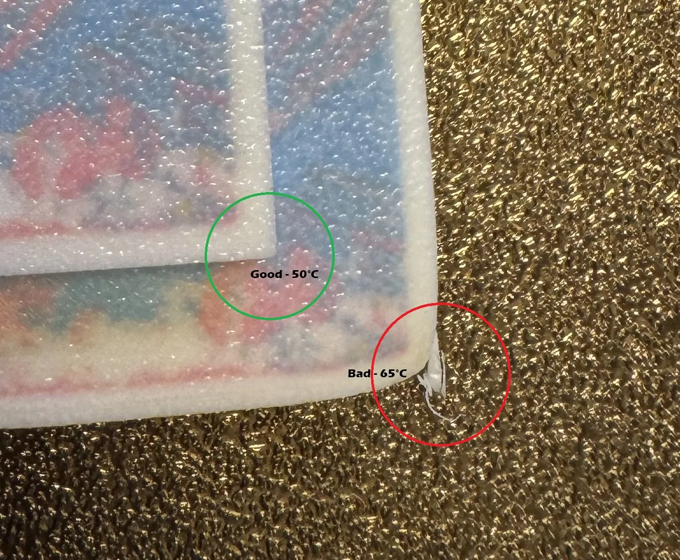 Two lithophanes printed at different temperatures topo demonstrate the effects on corners and edges.