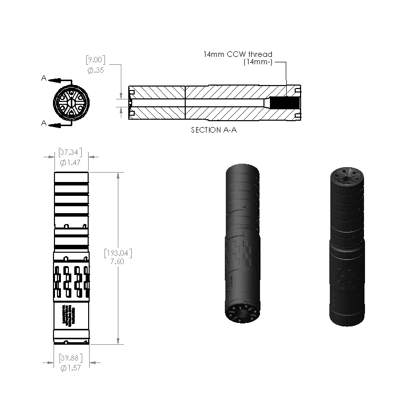 SilencerCoOmega36m_drawing.png Mock Suppressor Silencer .STL  Omega 36M For Airsoft (MODULAR!)