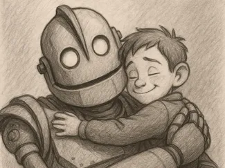 İron giant hugging Hogarth Hughes