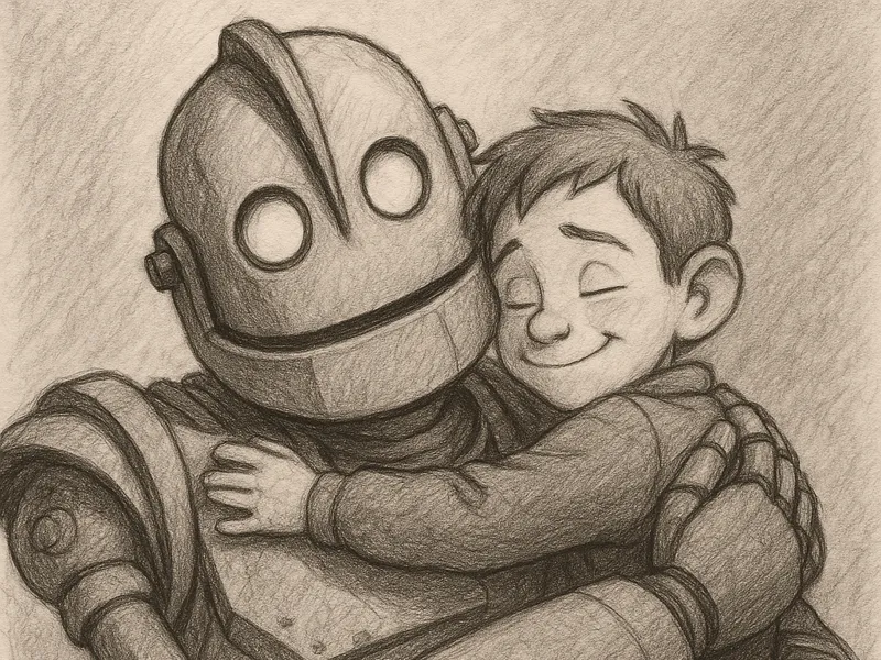 İron giant hugging Hogarth Hughes