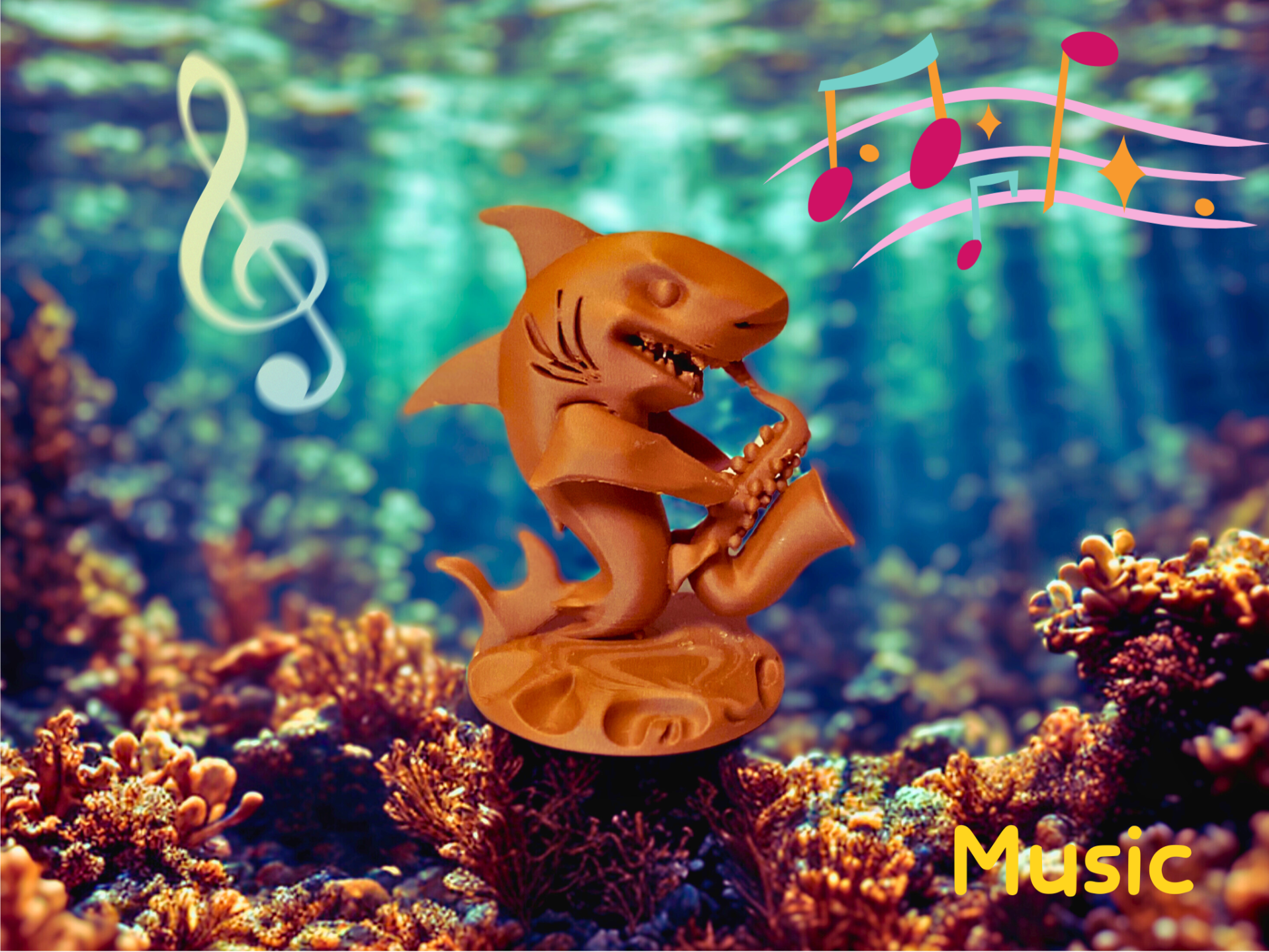 鲨鱼音乐家吹萨克斯风Saxophone