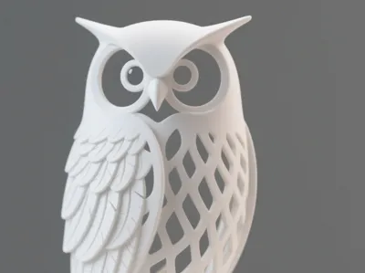 Hollow Owl Sculpture with Feather-Inspired Cutouts