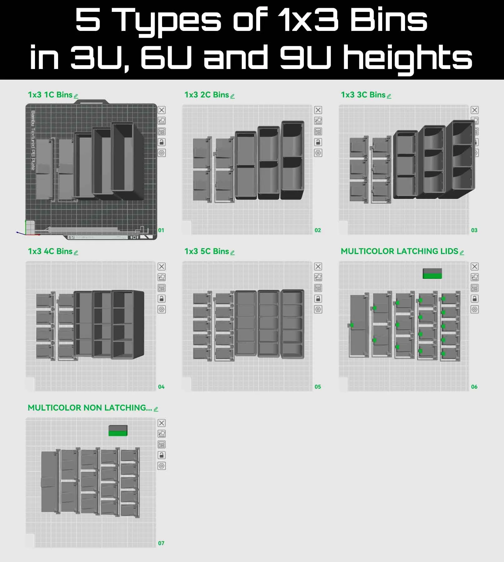 Gridfinity 1x3 Bins with Latching Lids v1.0 - Free 3D Print Model ...