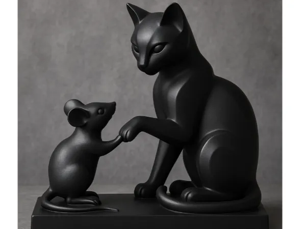 Figurine chat et souris noire moderne