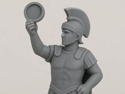 Roman Soldier statue holding coin