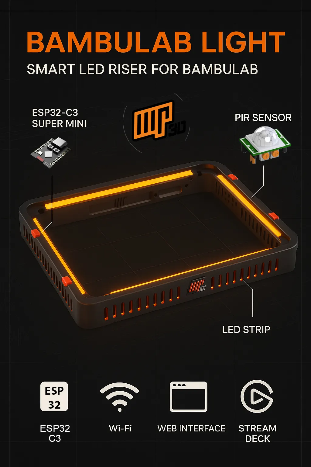Bambu Lab Light Riser Bambu Lab Light - smart Led Riser - Free 3D Print Model - MakerWorld