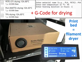 Drying filament on print bed