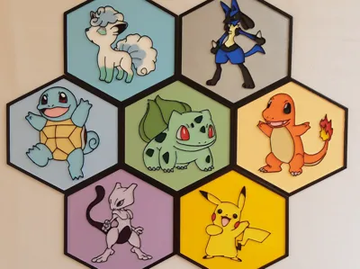 Pokémon wall art - hexagonal Pokémon plates