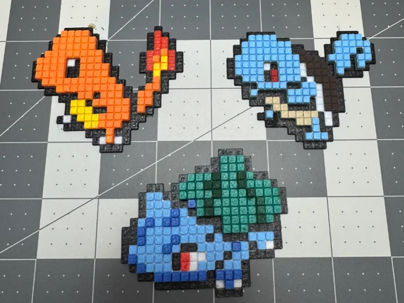 Charmander, Bulbasaur and Squirtle Pixel Art 