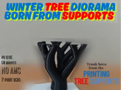 Winter tree born from tree supports 