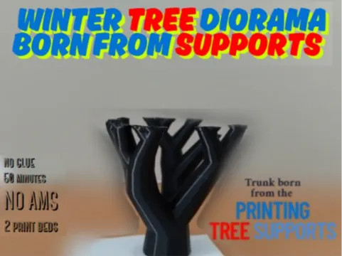 Winter tree born from tree supports 
