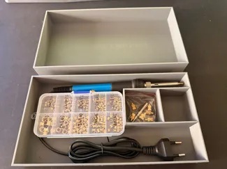 Box and lid for hot melt inserts / soldering iron