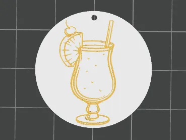 Drink with a straw round keychain