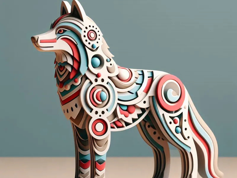 3D Model of a Totem-Style Wolf on a Pedestal