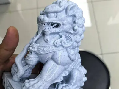 Stone lion, hollowed base for easy weight addition