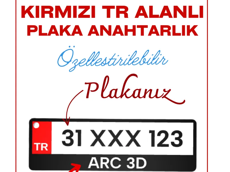 Kırmızı TR Alanlı Plaka Anahtarlık | Ülke Kodlu
