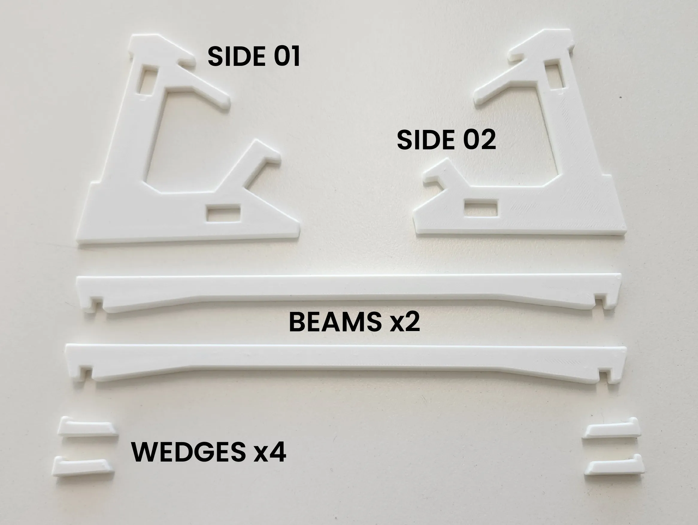 A picture of the parts as printed, lying flat on a table