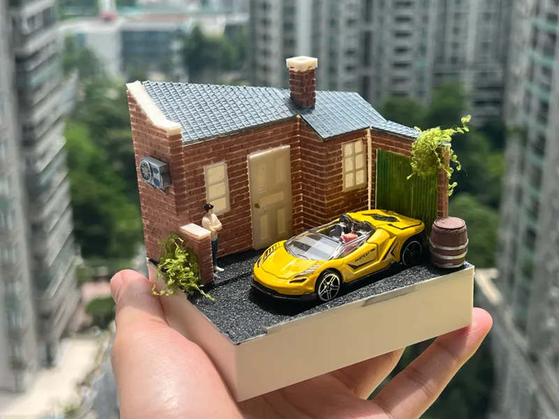 坡屋顶小屋微缩场景模型