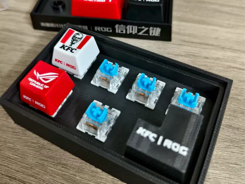 rog*kfc联动键帽带键盘轴键帽展示盒