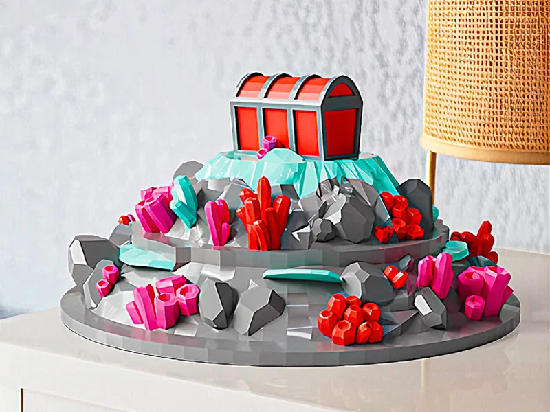 Crystal Island Diorama with Treasure Chest