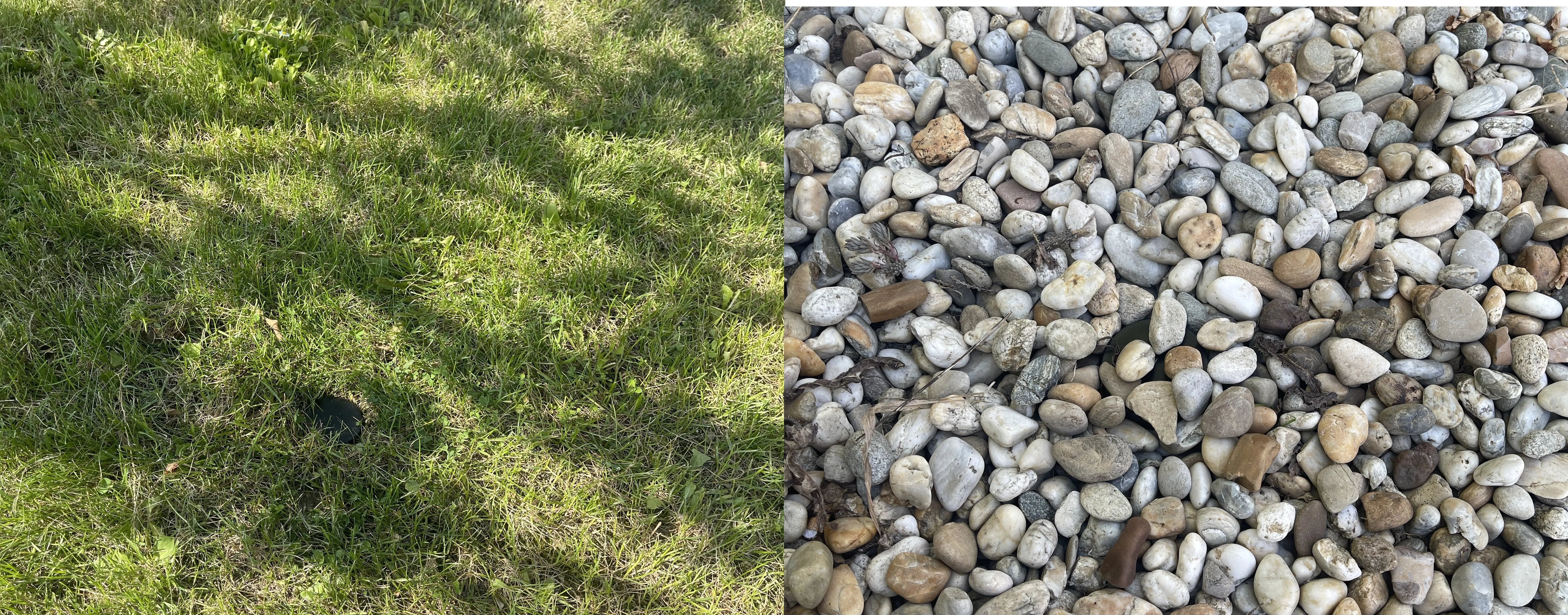 In the picture, you can see the placement in the lawn and in the stones.