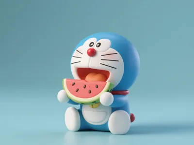 3Dプリント ドラえもん 夏のスイカ限定版-ドラえもんグッズ置物-子供