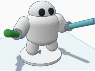 cute robot with two lightsabers