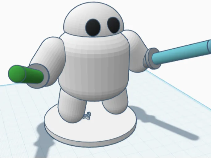cute robot with two lightsabers