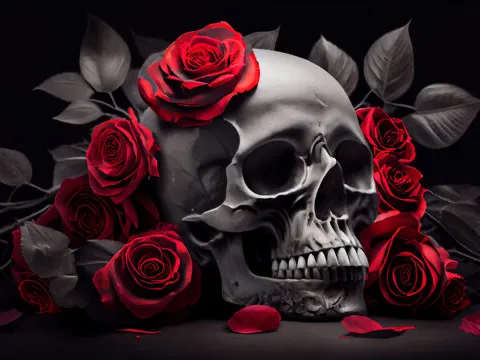 Totenkopf mit Rosen 