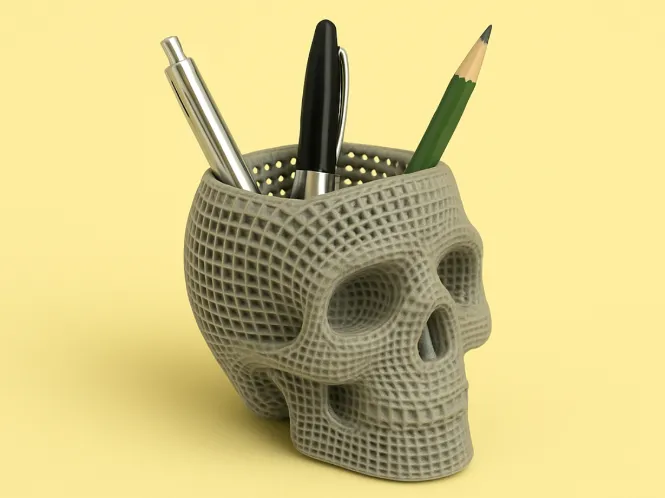 Wireframe Skull Pen Holder