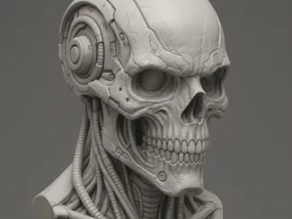 Cyborg Skull Bust Highly Detailed Model on Base