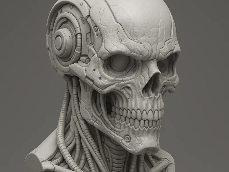 Cyborg Skull Bust Highly Detailed Model on Base