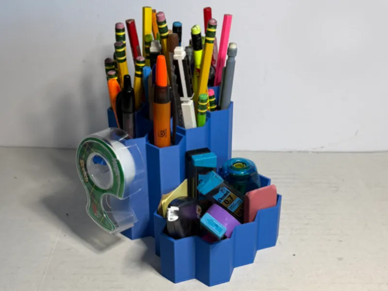 Pencil holder with tray and tape holder