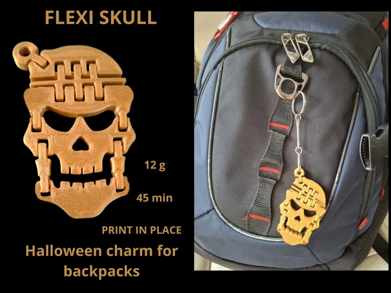 Flexi Skull Backpack Charm Articulated Halloween 