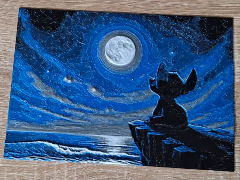 Stitch regardant la lune